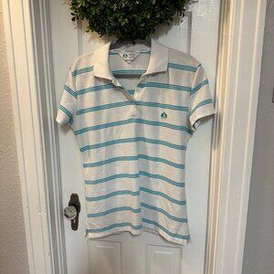 Crystal Cruises-White & Turquoise Stripped Women's Polo w/2 Seahorses-XL